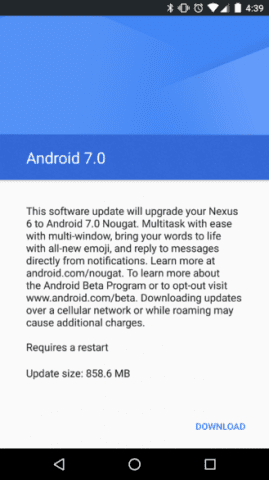 Download official Android 7.0 Update For Nexus 6 6