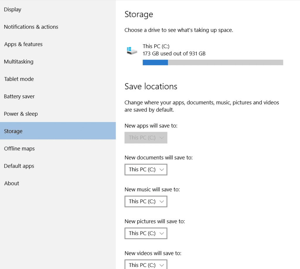 window storage setting