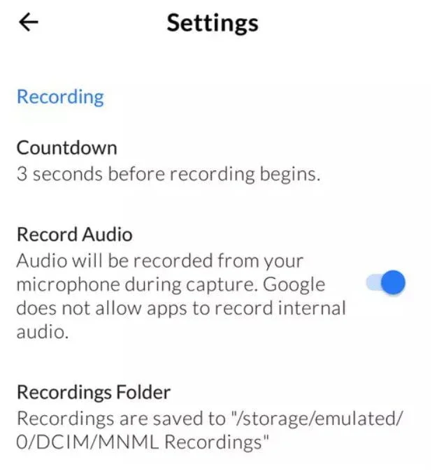 How to record whatsapp video call with audio using MNML Screen Recorder Android 22 mnml-screen-recorder-settings-folder